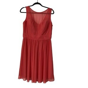 davids bridal bridesmaid dress size 14 Guava‎ Coral Knee Length Chiffon Sheer